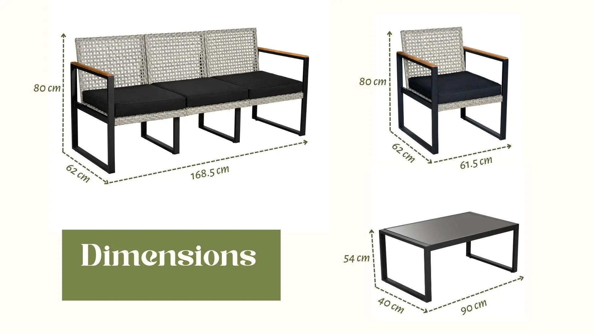 BeNK Lily Set 4 PCS furniture sofa set with Acacia wooden armrest cheap rattan furniture patio furniture garden sets from VieNam