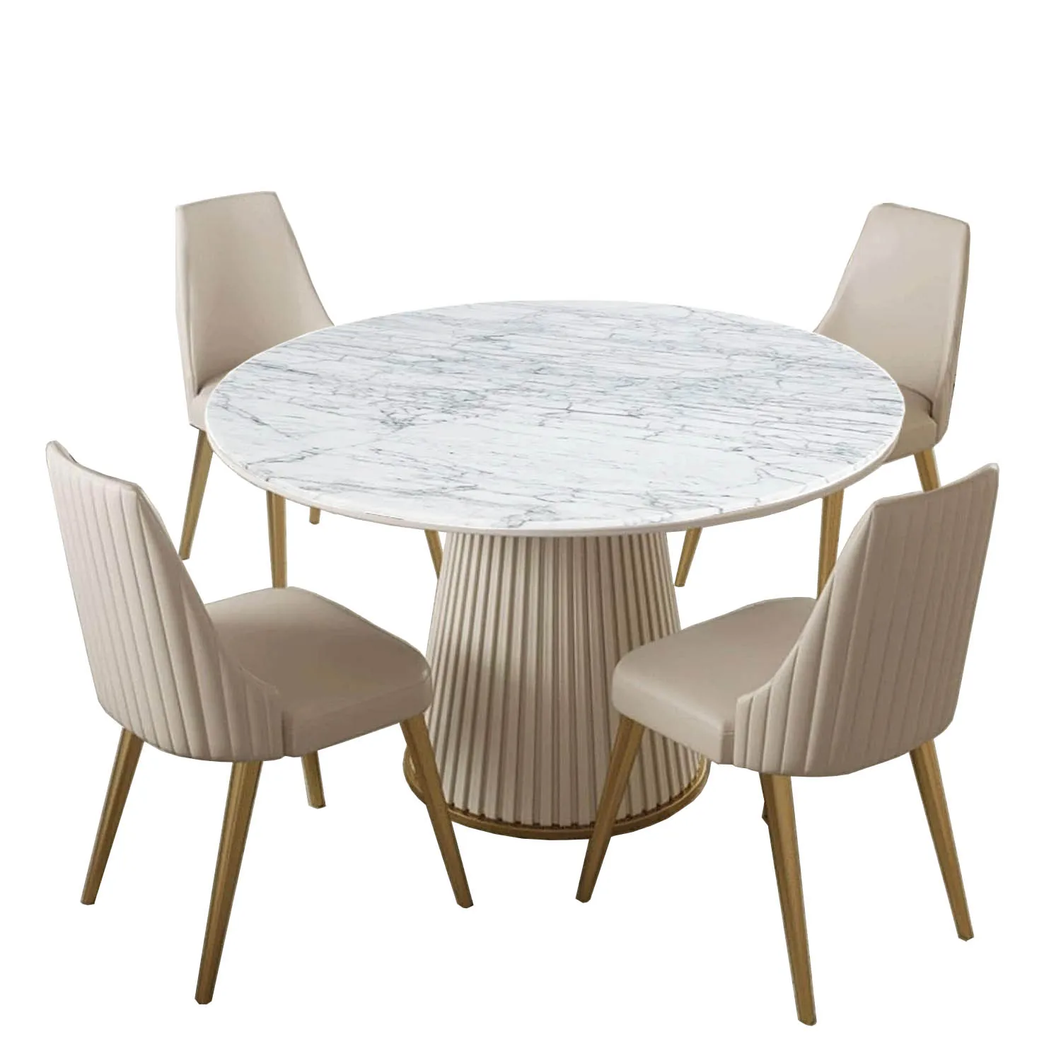 Wholesale Solid Wood Round Top White Marble Dining Tables Set and 4 Seater Modern Chairs Modern Luxurious Dining Room Furniture