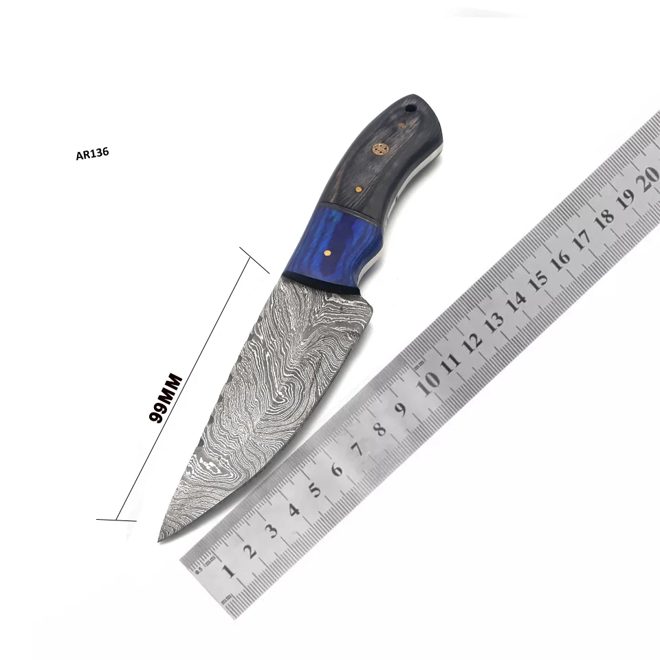 Custom Damascus steel Fixed Blade Knife Hunting knife With leather sheath Full tang knife Amazon Drop shipping