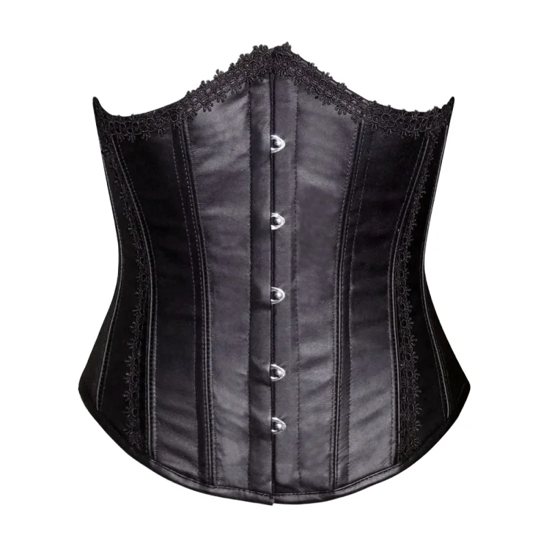 Gothic Style Steel Boned Waist Training Under Bust In Black Cow Leather, Black Fashion Wear Hourglass Corset Top