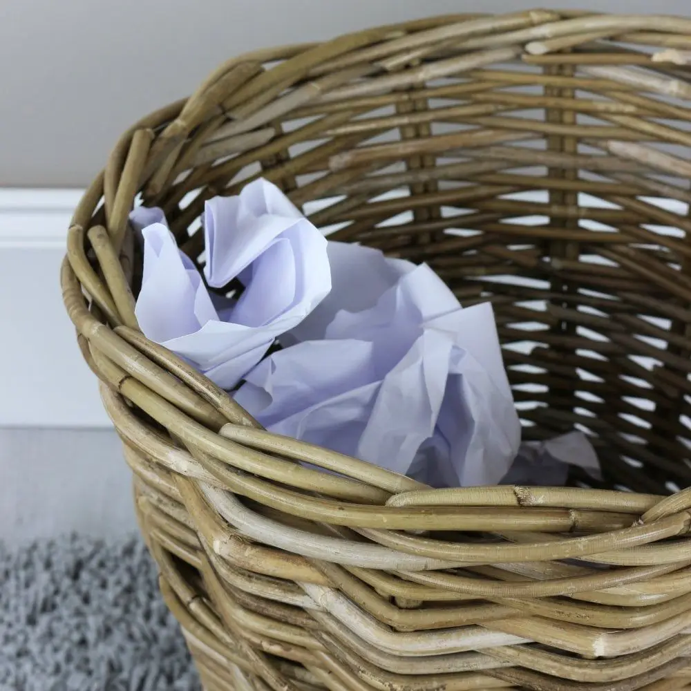 Handmade Eco-friendly Rattan Wicker Waste Paper Bin Durable Robust Storage Basket in Grey & Buff Color