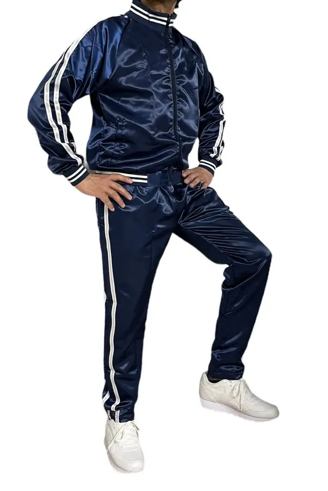 Satin Fabric Fashion Sports Satin Jogging Suit Nylon Rib Club Custom Printing Sublimation Track Suit