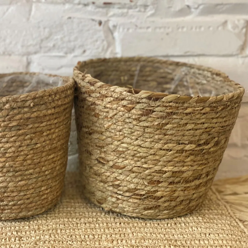 handmade planter seagrass straw storage easter sweet white fringed sea grass basket made in Vietnam