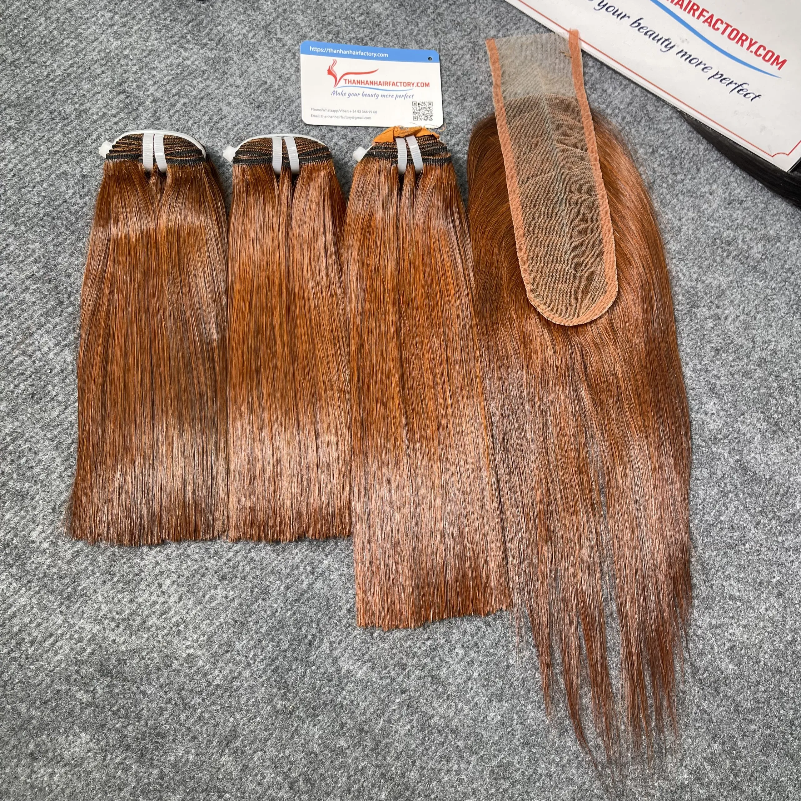 Affordable perfect orange silky bone straight human hair extensions, natural hair weaving, no shedding or tangling