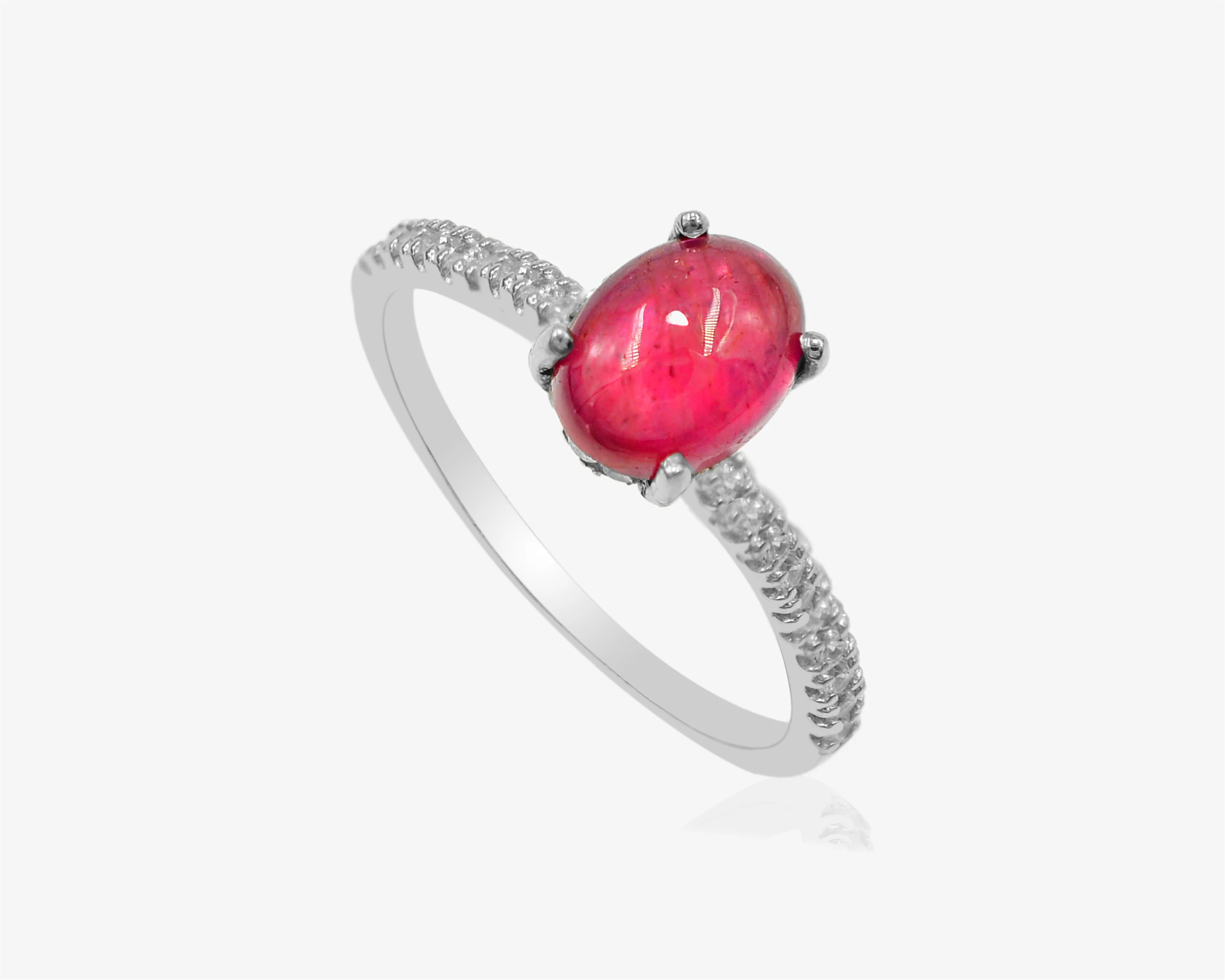 Natural Pink Ruby Cab Cluster Wedding Ring 925 Sterling Silver July Birthstone Minimalist Ring Smooth Cabochon Jewelry Supplier