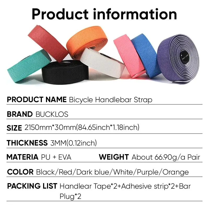 BUCKLOS wrapped breathable bicycle PU/EVA anti-slip handlebar tape with handlebar end plug tape shockproof bicycle accessories