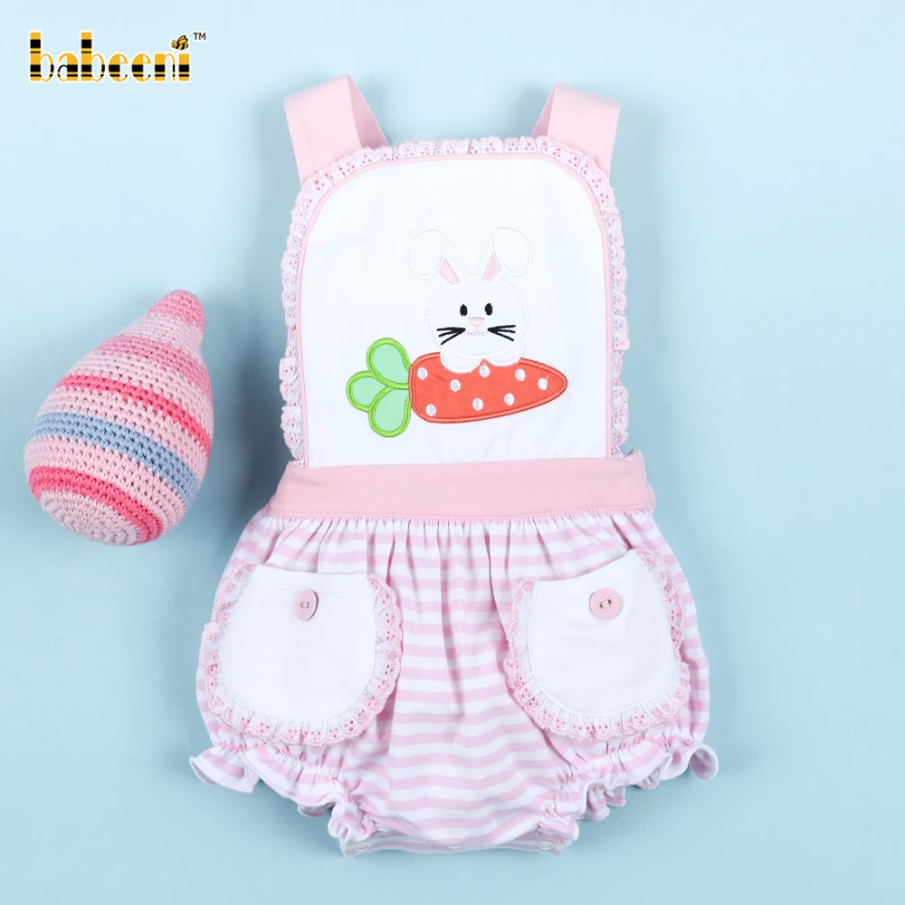 Short Sleeve Applique Bubble summer romper Pink White For Girl ODM OEM smocked children clothing baby girl clothes - BB3202