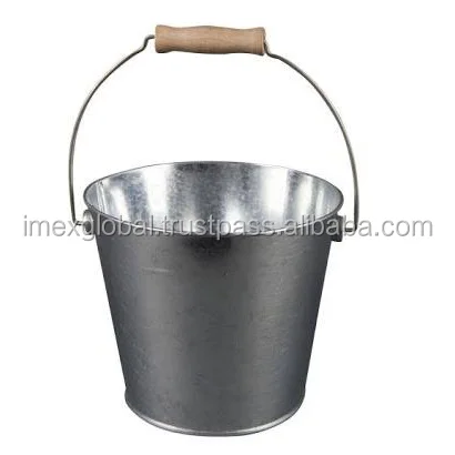 Galvanized Planters Flowers Decorative Round Garden Copper Metal Bucket Plant Pot Ice Bucket With Wooden Handle Planter Bucket