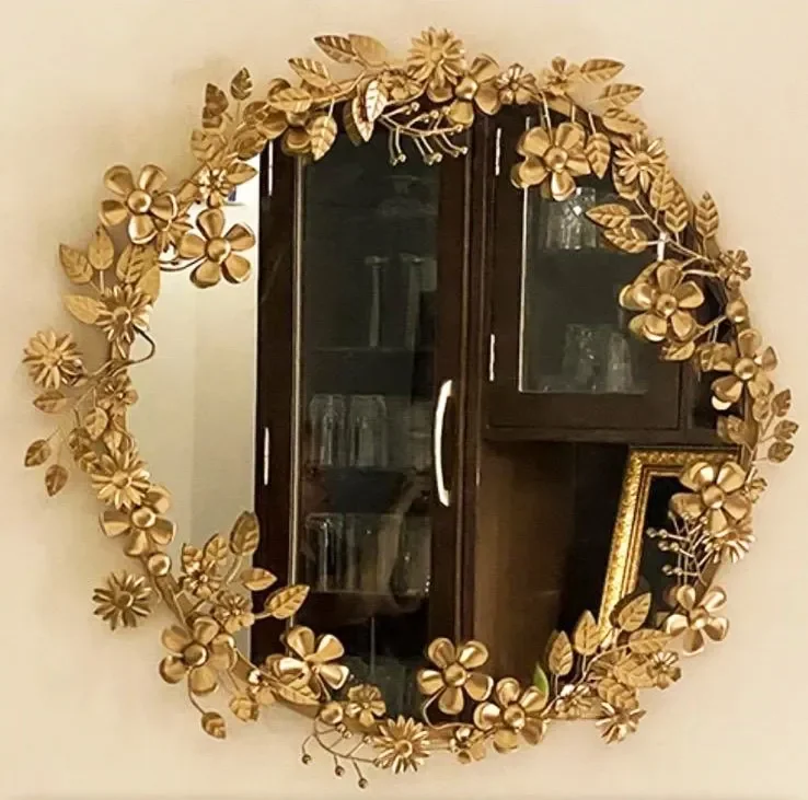 Latest design very beautiful round rose flower art destining handicraft wall decor Modern design round wall mirror