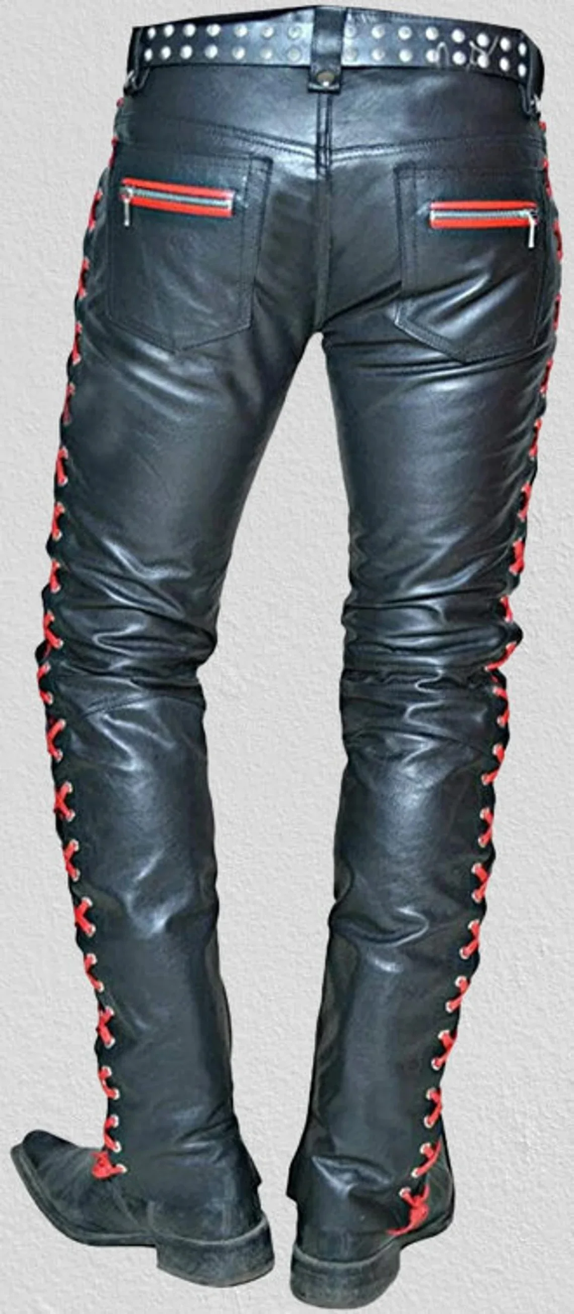 Men Trousers Black Leather Motorcycle Pants Cargo Pockets Vintage Clothing Men Clothing for Men Party leather trouser