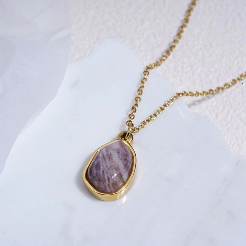 2023 18K Gold Plated Rose Quartz Necklace Natural Crystal Healings Stones Jewelry Quartz Pendant Necklace