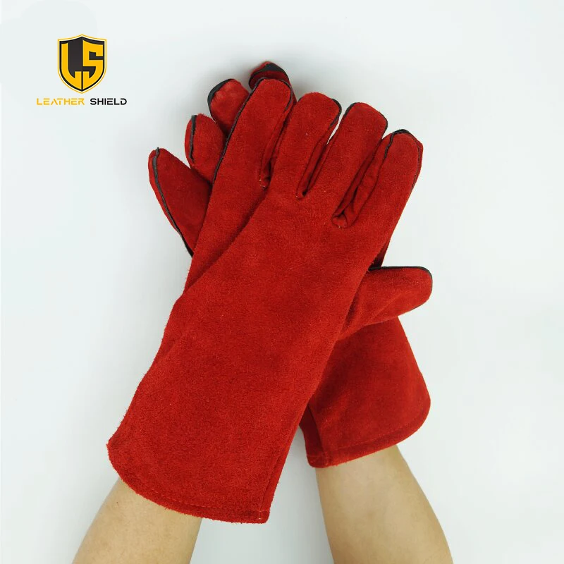 High Quality Double-layer Red Hand Safety Protection Real Leather Welding Gloves