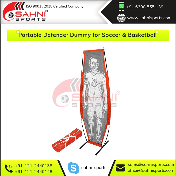 Compact Size Heavy Metal Base Fully Foldable Fibre Rods and Mesh Fabric Frame Portable Defender Dummy for Soccer & Basketball