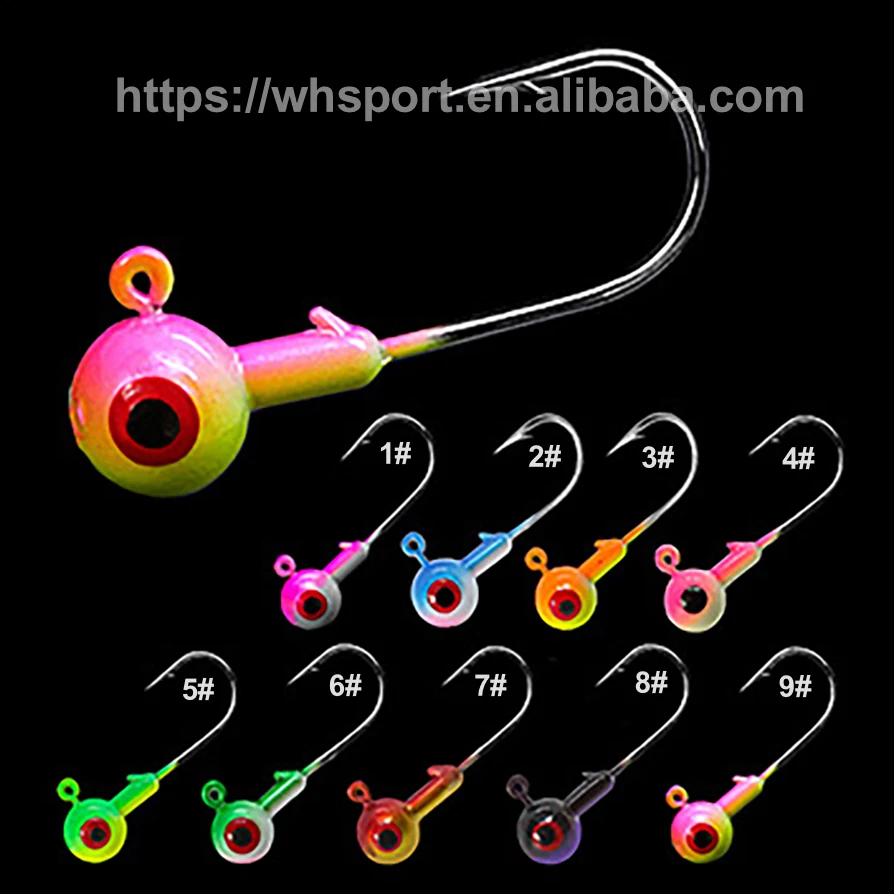 Wholesale Price 1g 2g 3.5g 5g 7g 10g 14g 20g 30G Colorful Jig Heads Fishing Hooks Worm Hook for Soft Lure