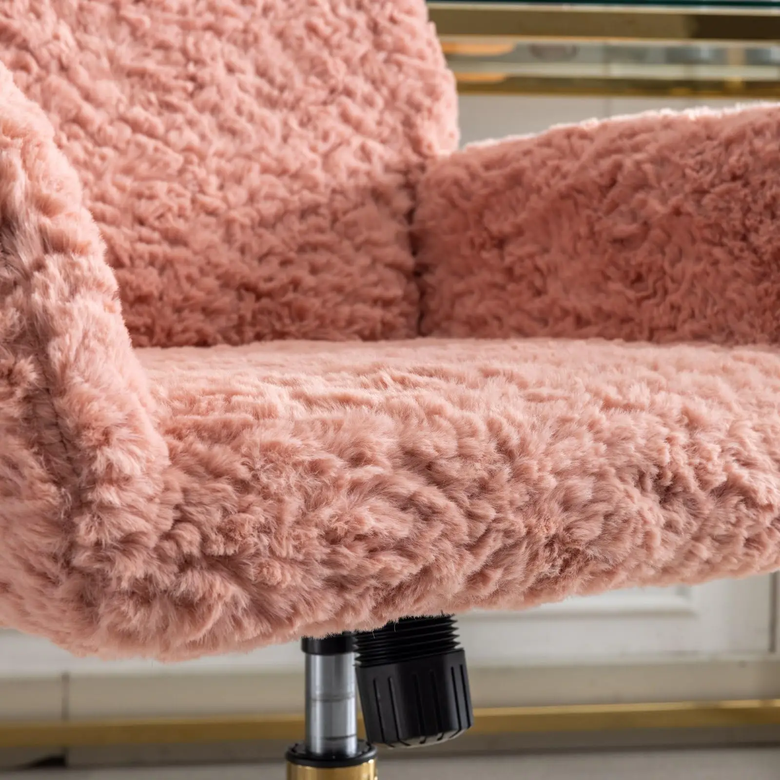 Pink Dressing Table Faux Fur Pink and Gold Fluffy Modern Luxury Leather Executive Ergonomic Office Chair