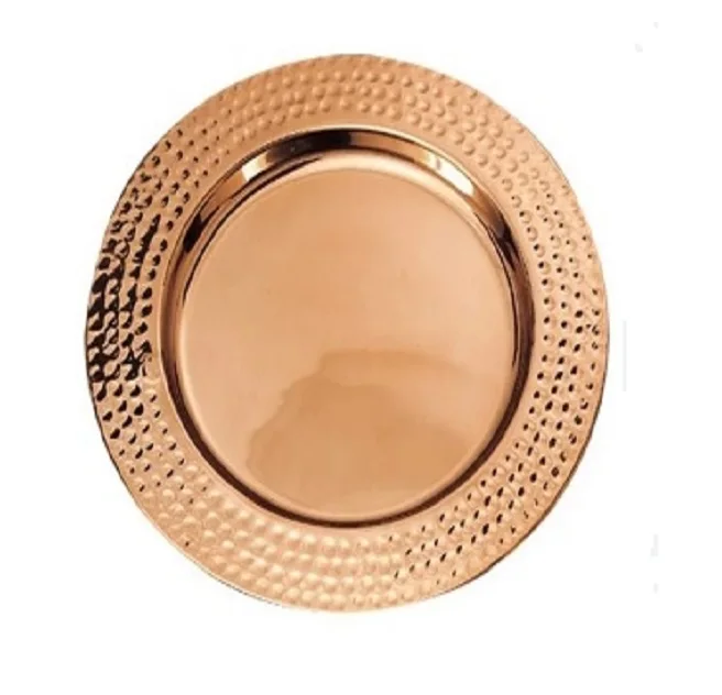 Copper Color Hammered Metal Charger Plate Wedding and Party Decoration Food Serving Plate Wholesale Clear Beaded Charger Plates