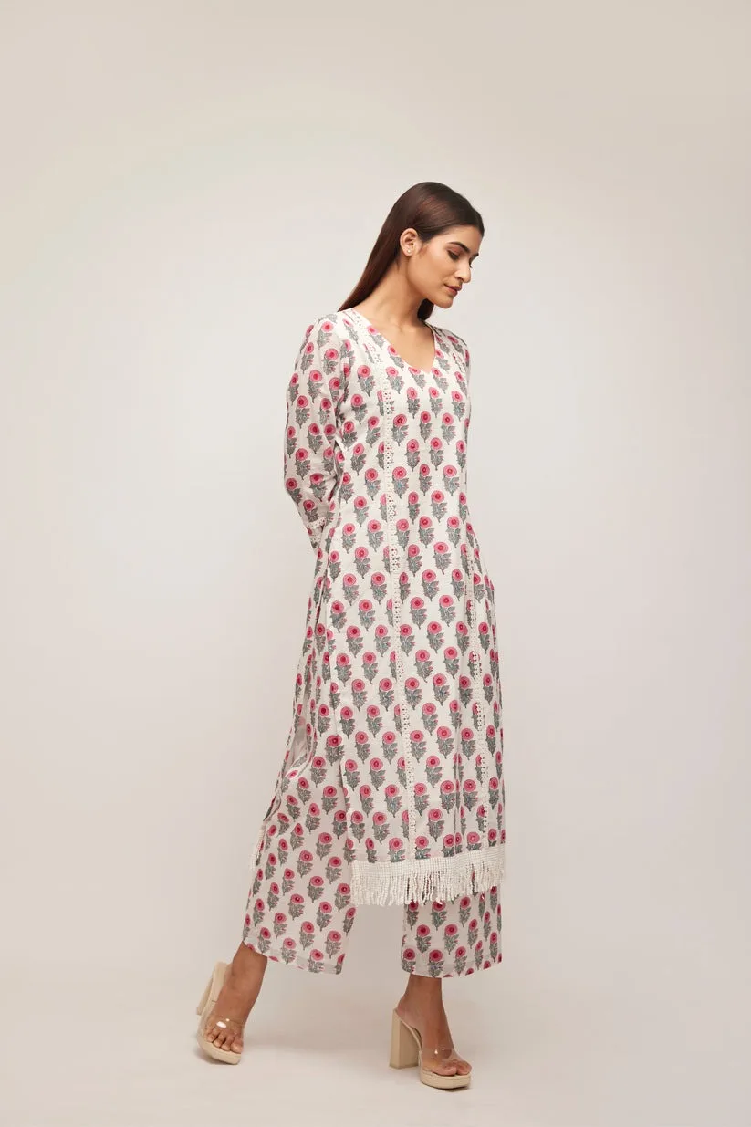 Pink Daisy Suit Set Indian Fashion Styling High End Quality Kurti and Pants from Indian Manufacturer