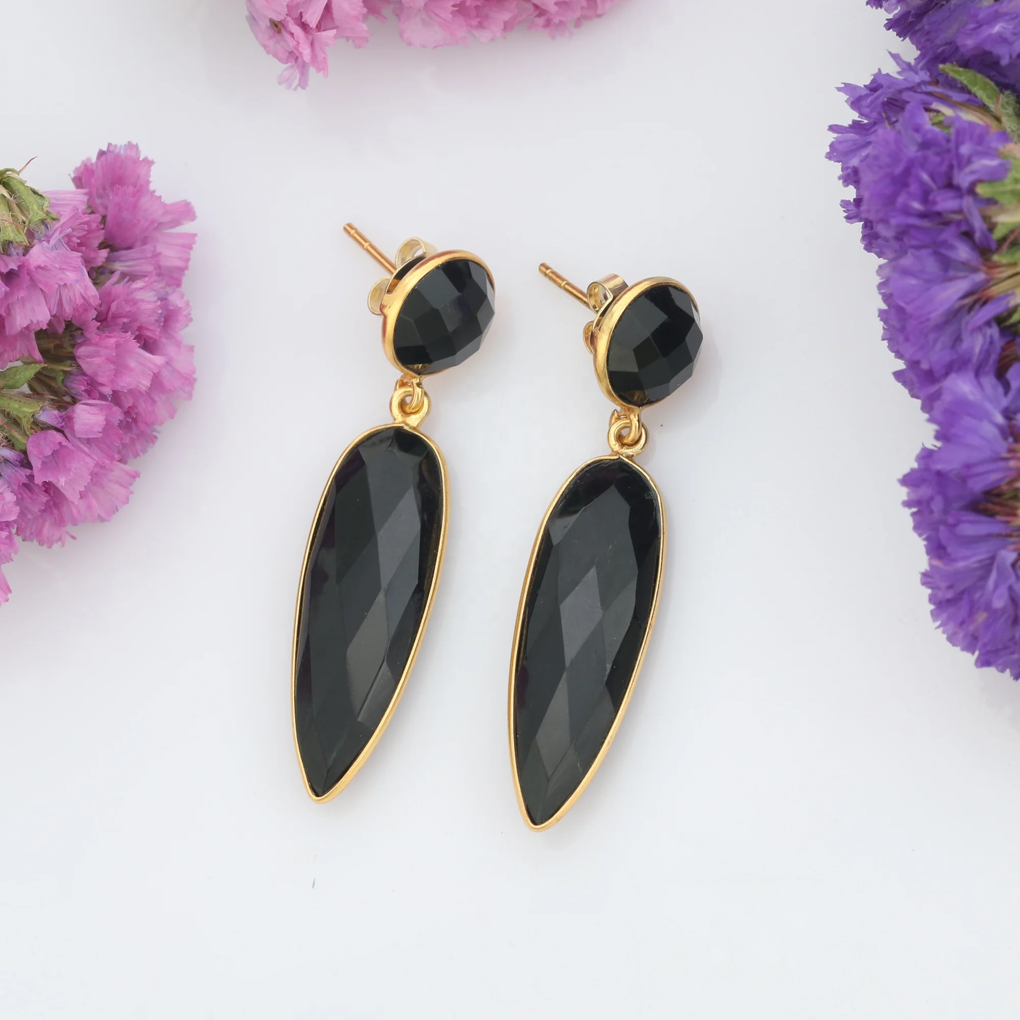 925 Sterling silver Black Onyx Fancy Earring Fancy Pear Shape And Round Wholesale Price Handmade Earrings