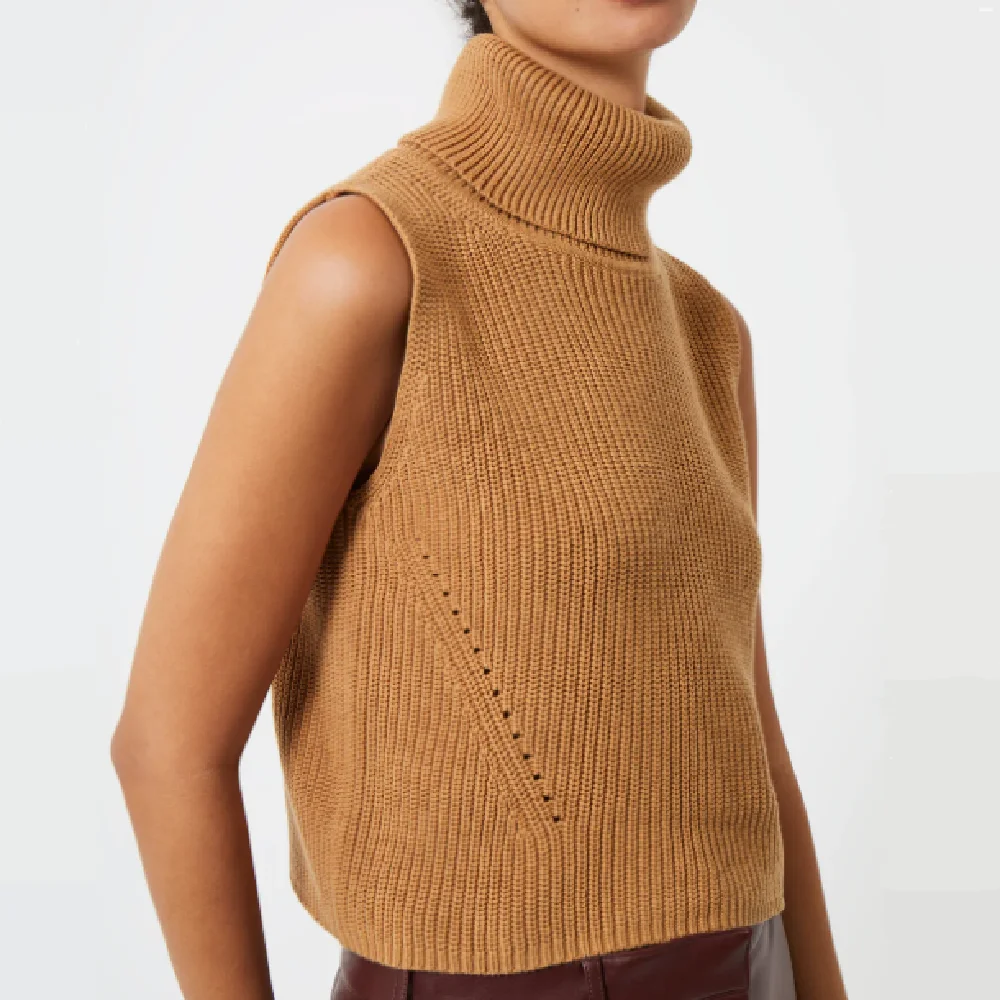 Sleeveless Customized Design Sweater Hand Knitted Multicolor Turtleneck Pullover Women Sweater Turtleneck Sweater for Women