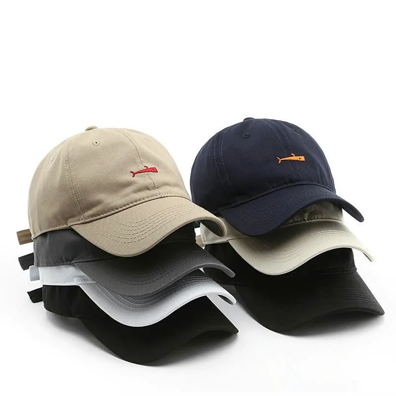Unisex Khaki Baseball Cap with Fish Embroidery Cute Retro Style Standard Form Minimalist Color High Quality For Men And Women
