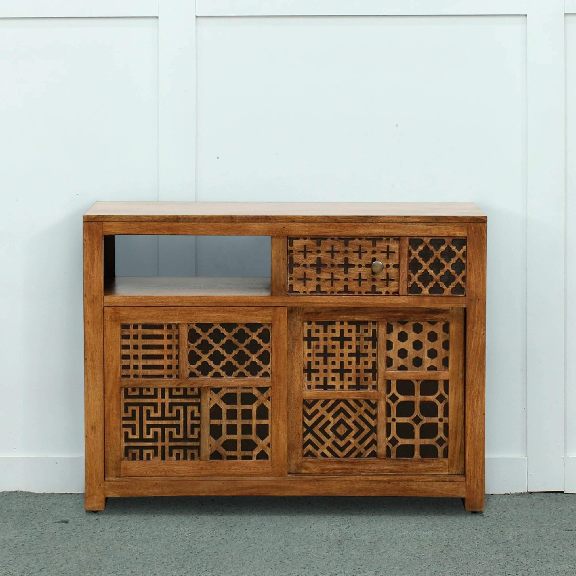 Modern Oak Kitchen Living Room Furniture Solid Mango Wood Sliding Door Drawer Cabinet Antique Luxury Teak Finish Bedroom Hotel