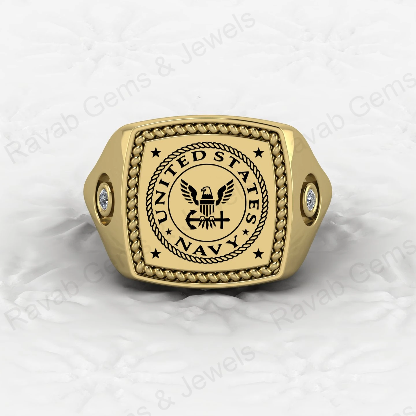 Solid 925 High Quality Sterling Silver 16x16mm Patriotic Seal Signet Ring Handmade Personalized Military Navy Wedding Gift