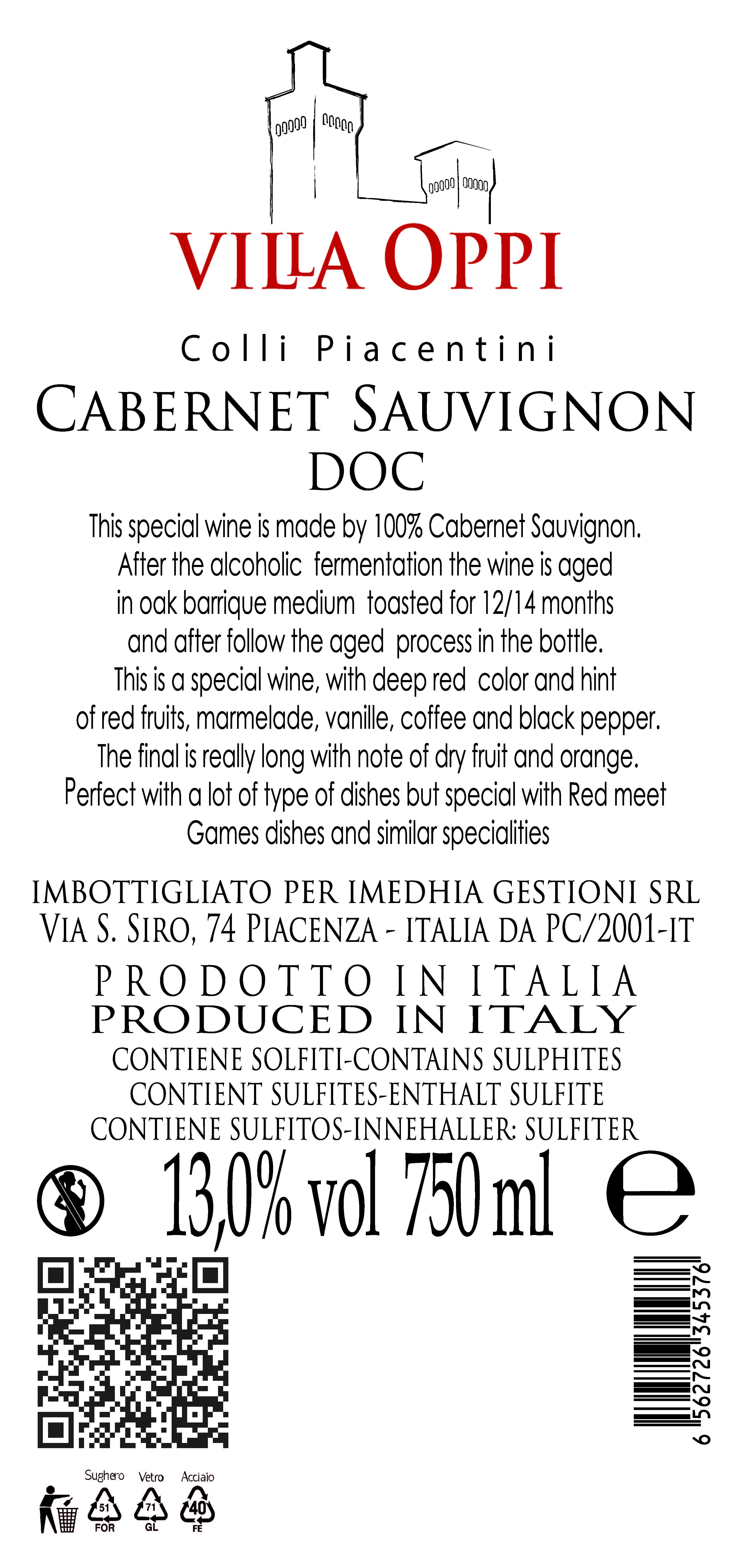 SUPERIOR Italian quality Villa Oppi Cabernet Sauvignon for export