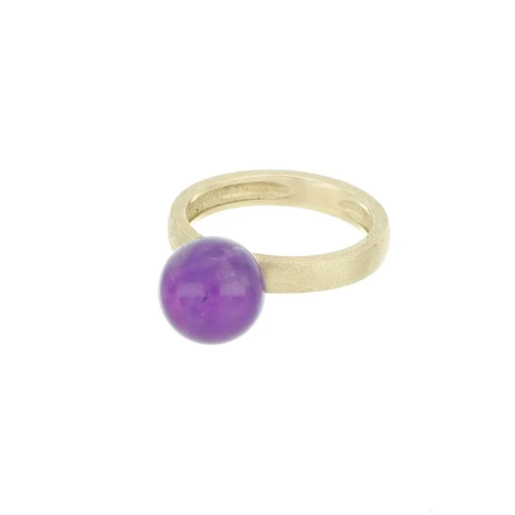 Italian Jewelry 9kt Gold Purple hydrothermal smooth sphere Real Gemstone Ring Customizable For Women