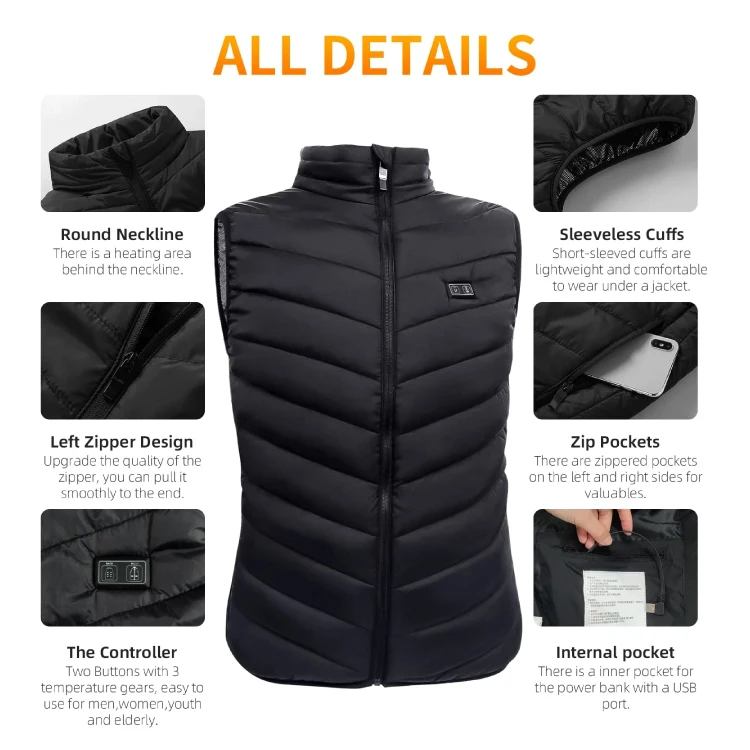 Custom Winter Unisex 13 Heating Zones Electric Heated Vest Waistcoat for Hiking Mountain Climbing Skiing Hunting