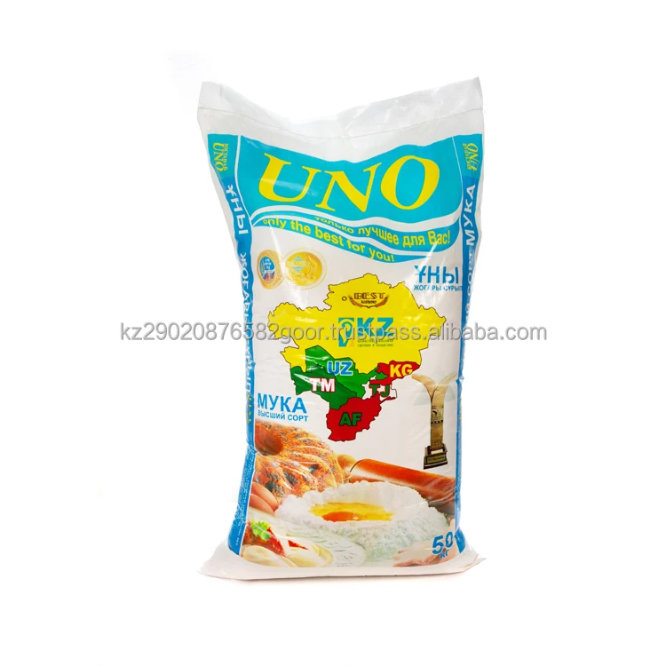 Хит продаж 2022, Экологически чистая укрепленная пшеничная мука «UNO», 50 кг, высокое качество от держателя сертификата, сделано в Казахстане