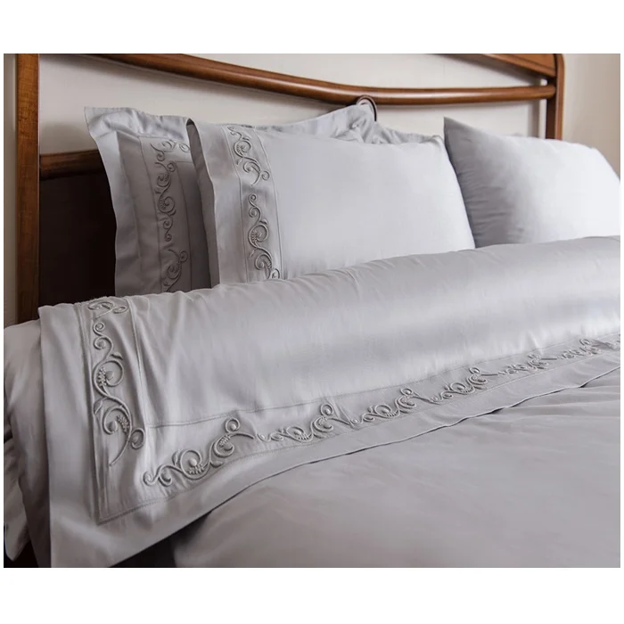Wholesale Cheap Embroidery Duvet Bedding Set High Quality Grey Cotton Sateen Duvet Covers Pillowcases for Home Hotel Wedding