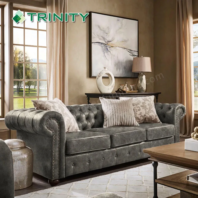 Factory Custom Luxury Design Classic Chesterfield Sofa Set Leather Furniture for Hotel Lobby