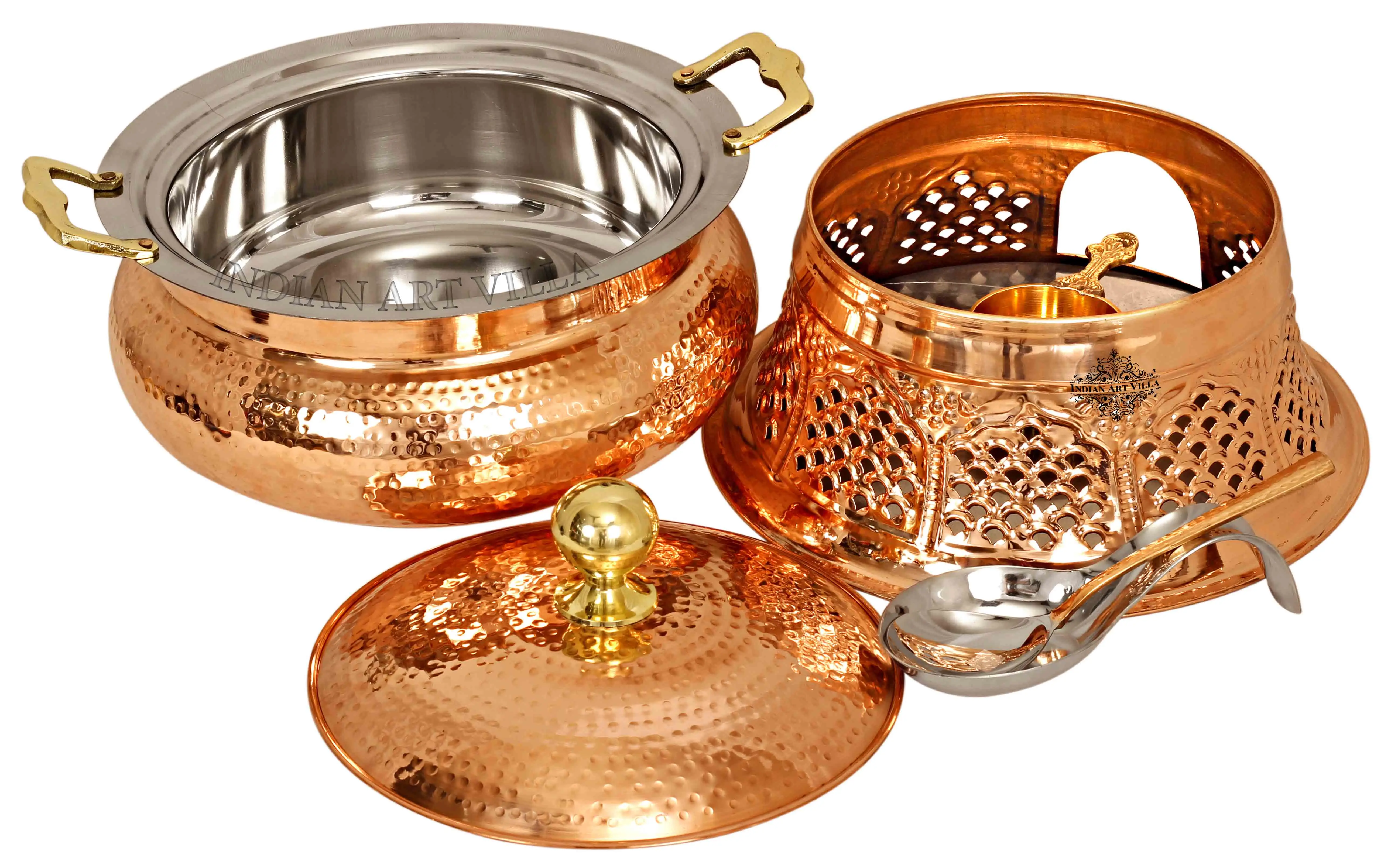 Pure Steel Chafing Dish with Copper Finish, Stand, and Spoon - Premium Serving Set