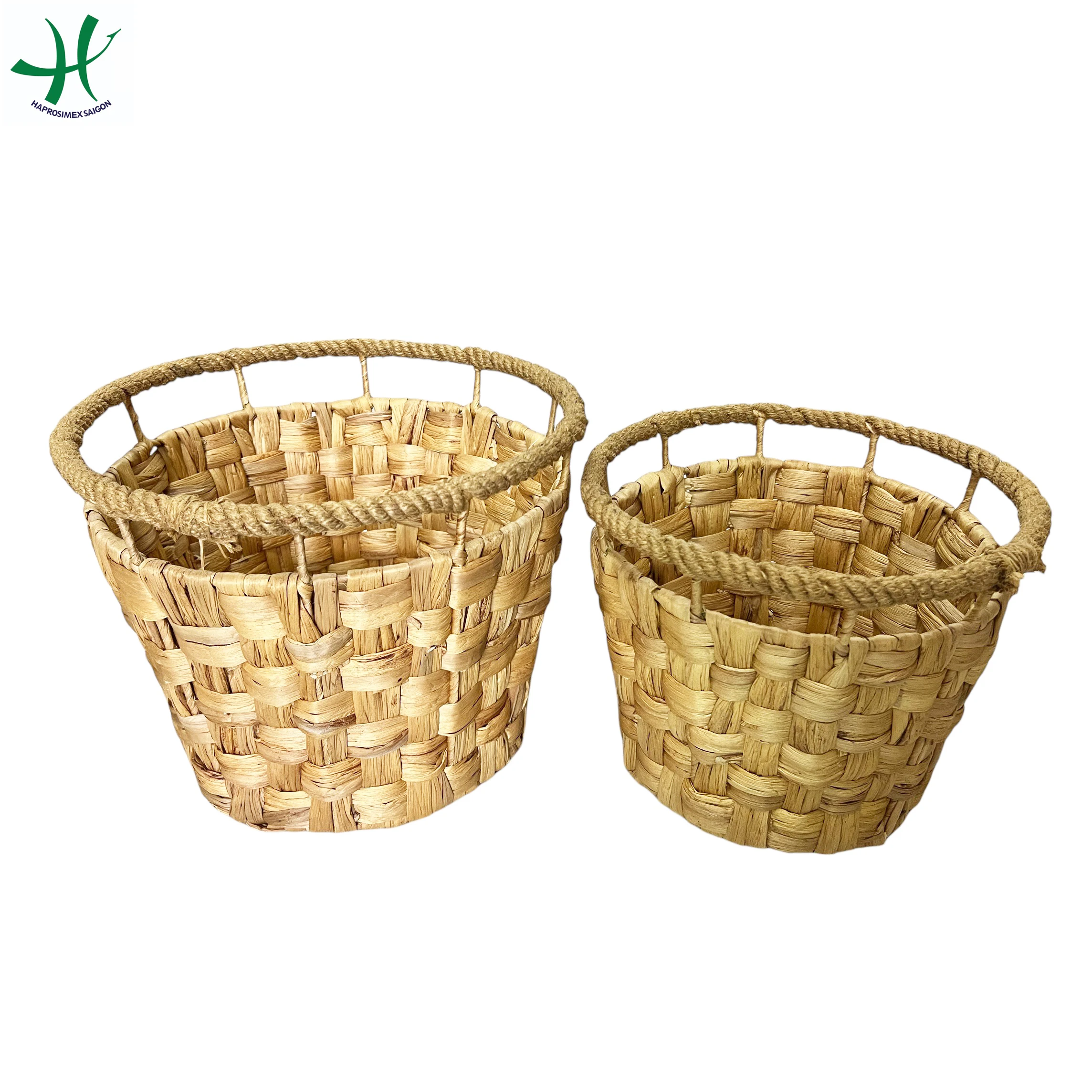 Round water hyacinth basket set of 2 made in Vietnam, handwoven basket with natural color, storage items in house