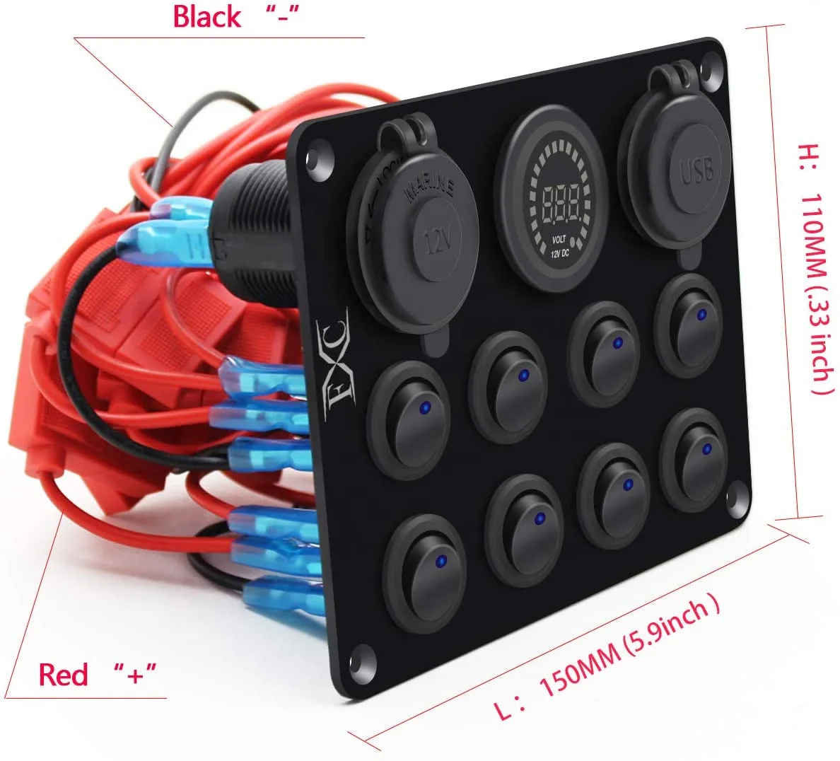 MICTUNING Waterproof 6Gang Marine Boat Aluminum Push Button Mounted Dash Switch Panel Offroad