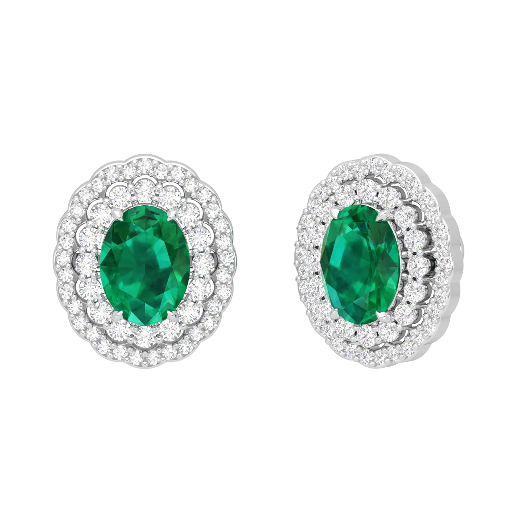 Designer Lab Emerald And Diamond Stud Earring Oval Shape Classic Gemstone Earrings For Women 10K Gold H-VS
