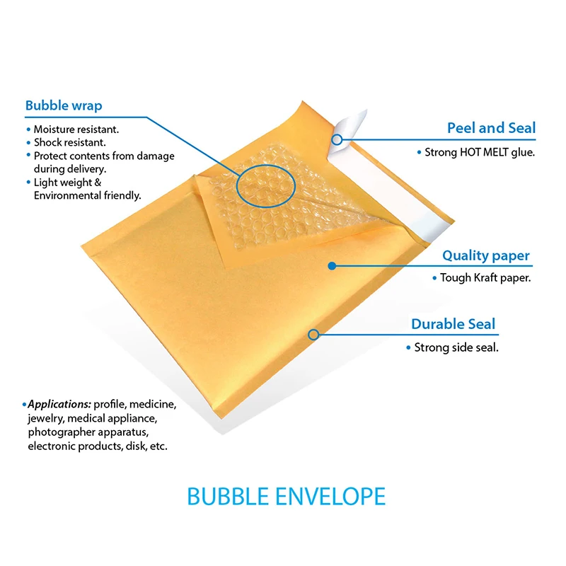 Best Seller PEFC Certified Golden Kraft Good Protection Peel and Seal Bubble Mailers 110gsm Light Weight B5 178X254mm