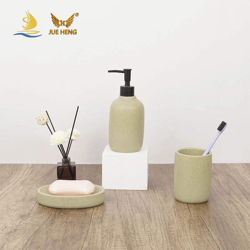 Customizable Sustainable Ceramic Bathroom Set with Soap Dispenser and Tray Essential Washroom Accessories