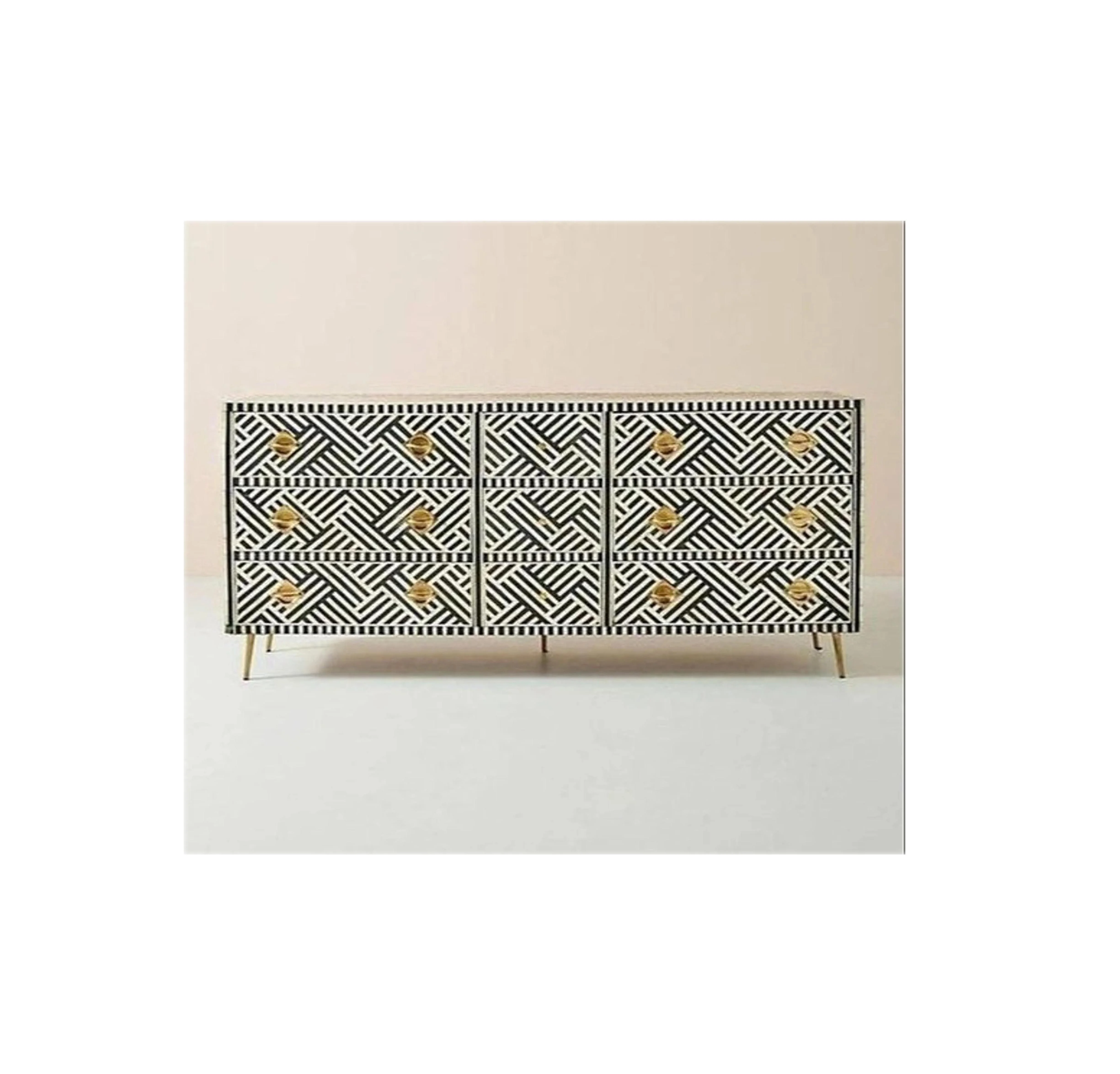 Beautifully Handcrafted Antique Bone Inlay Chest of 9 Drawers Bedroom Dresser Living Room Storage  Vintage Buffet/Sideboard