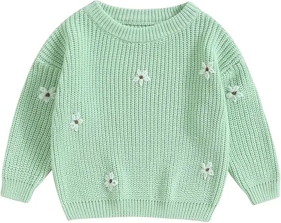 Long Sleeve Flower Pullover Tops for Baby Girls Boys Toddler Knitted Sweatshirt for Fall Winter Comfortable Sweater Clothes