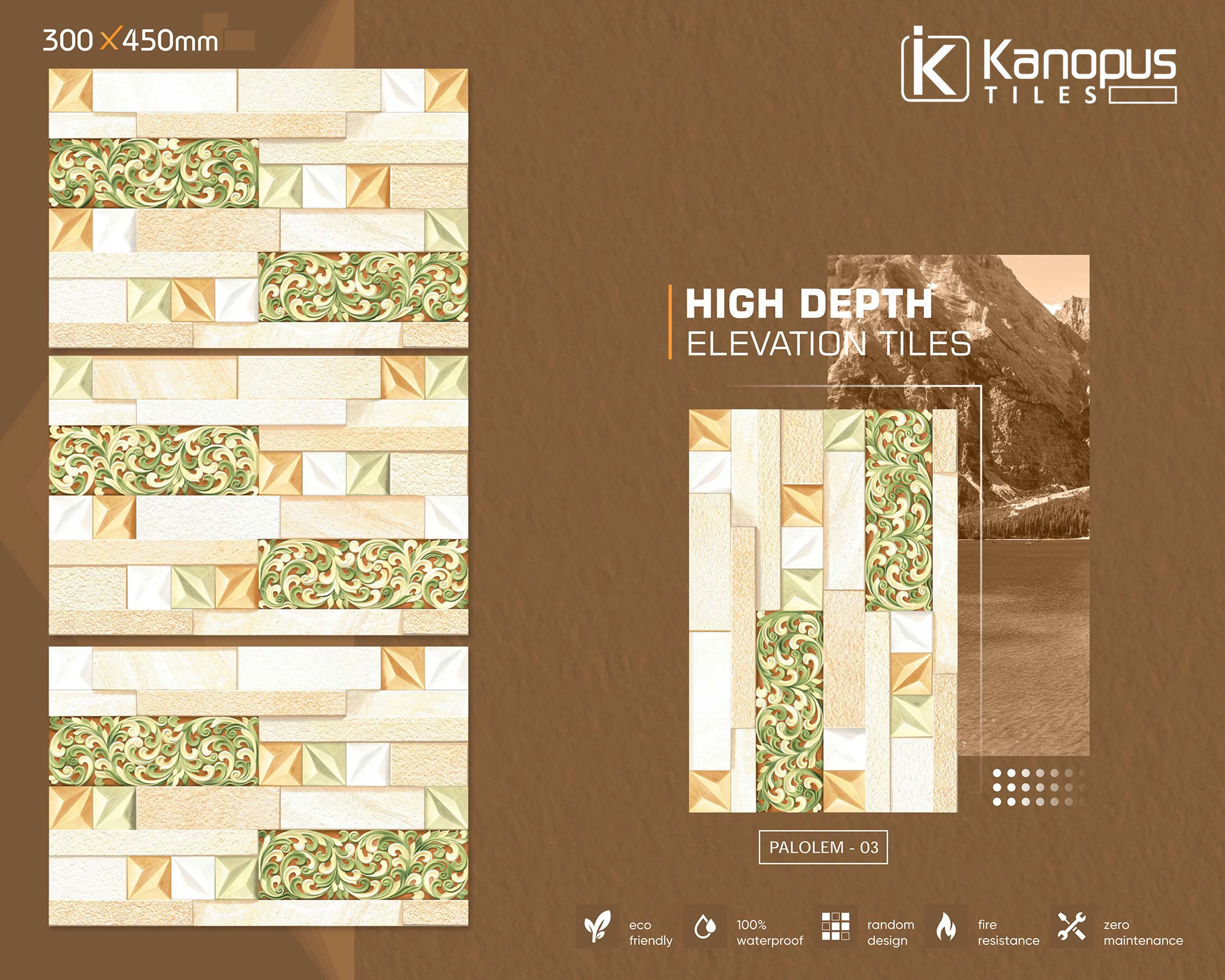 High Depth Elevation Tile 300x450 mm Ceramic Digital High Depth Elevation Wall Tiles Interior and Exterior Wall Tiles