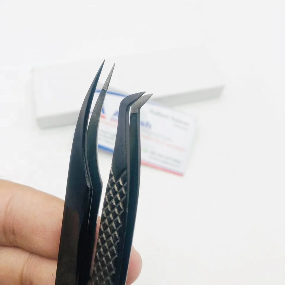 Fiber Tip Isolation Volume Black Plasma Tweezers High Quality Stainless Steel Diamond Extension Tweezers Customized Logo