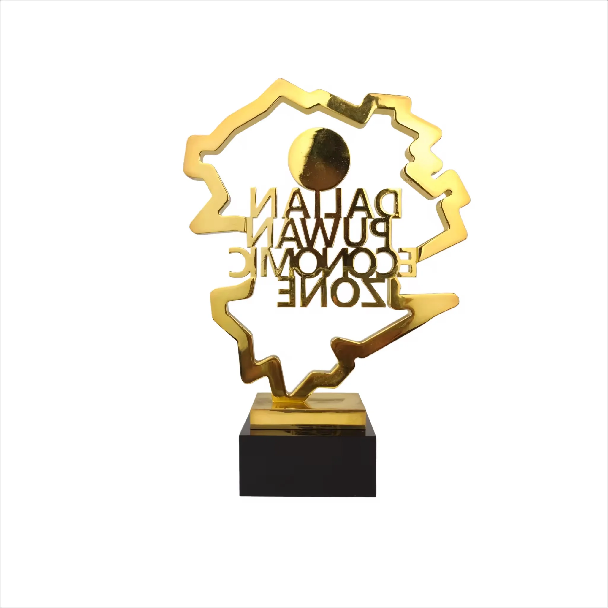 Most Precious & Durable Golden Carved Texted Trophy for Excellence in Economic Zone Standard and High Grade Quality Top Ranked