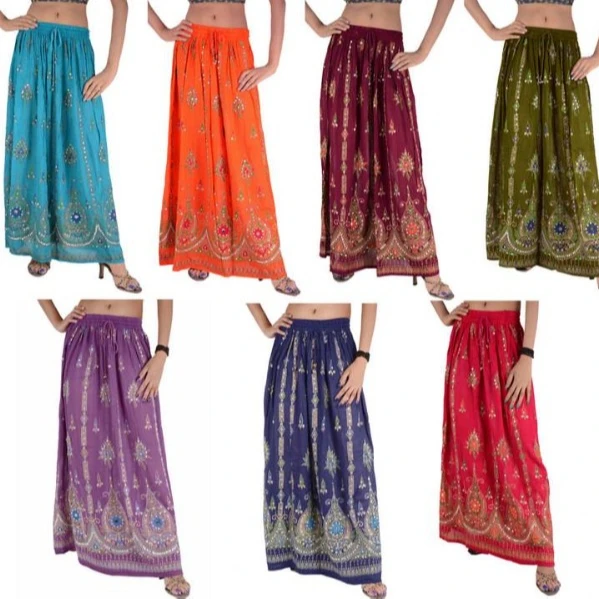 Indian handwork Rayon Skirt Boho Hippie Casual Sequin Work Long Embroidered Skirts Wrap Tribal Peasant Sequin Gypsy women wears