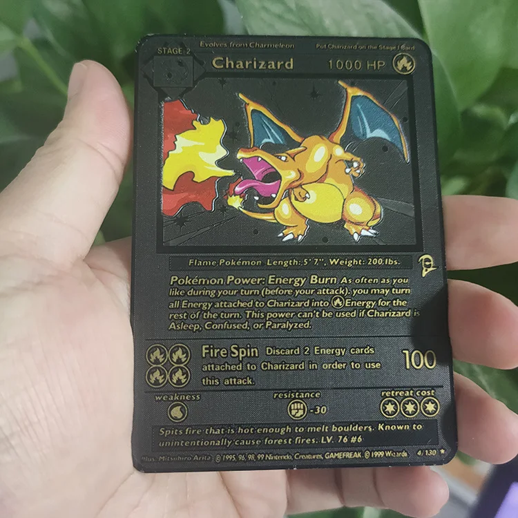 Poke mon Shining Charizard Dracaufeu 107/105 Gold Metal Custom Card - Neo Destiny Card