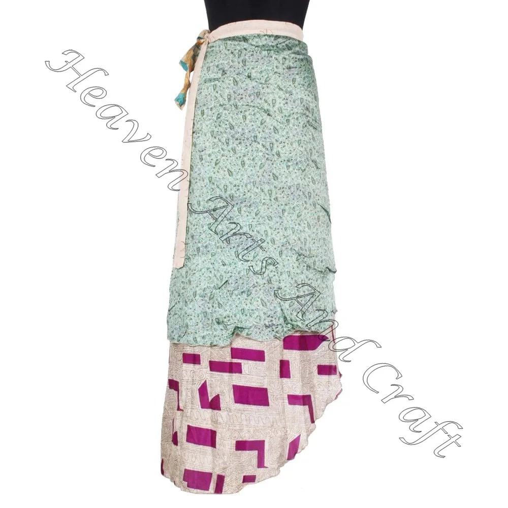 Silk Multi Wear Double Layered Indian Wrap Around Skirts boho stylish multi color summer wear comfortable fashion hippie style