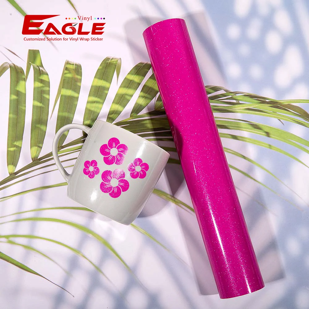 Wholesale Super Glitter Pattern Permanent Vinyl Rolls 7 Colors Self Adhesive Craft Vinyl For Cricut Cutting