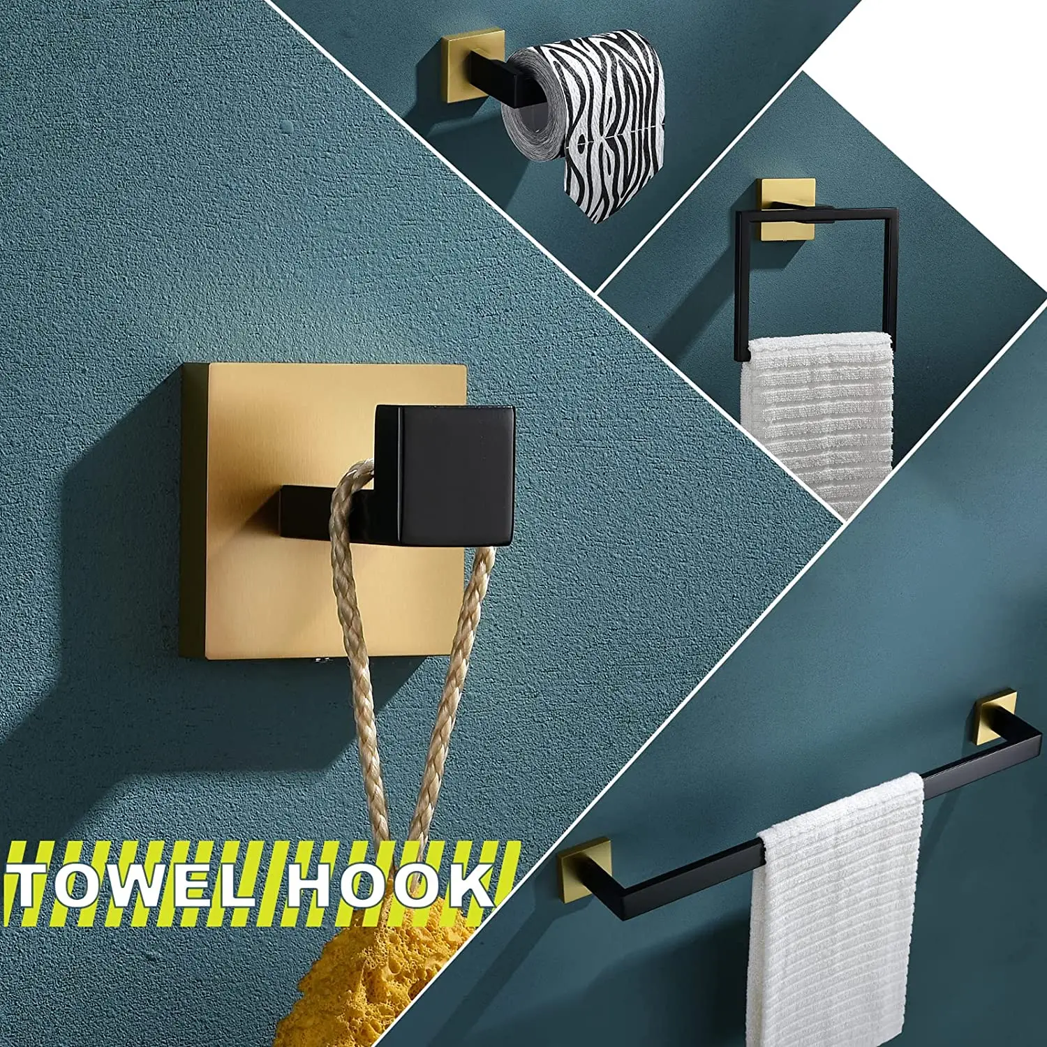 Wall Mounted 4-piece Matte Black  Bathroom Towel Bar Set Stainless Steel Bath Hardware Accessories Set