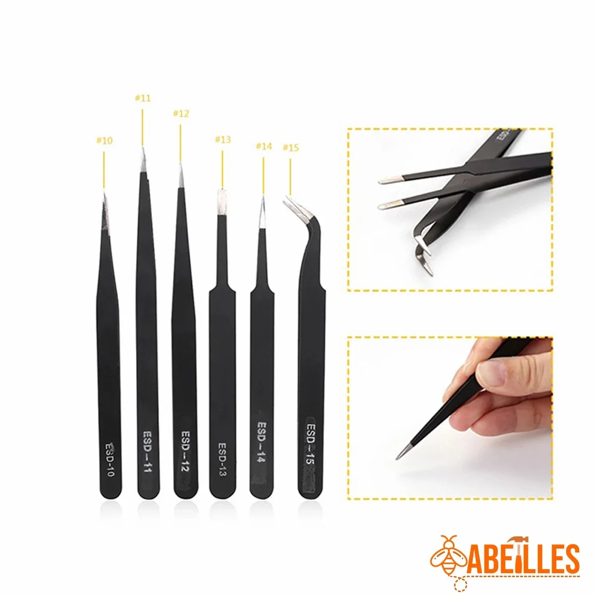 6 IN 1 Anti-static ESD 1.5mm Stainless Steel Tweezers Set   ESD-10 ESD-11 ESD-12 ESD-13 ESD-14 ESD-15
