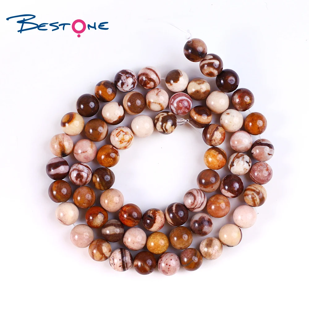Bestone 4mm 8mm 10mm Brown Zebra Jasper Smooth Round Gemstone Beads With Holes for Jewelry Making